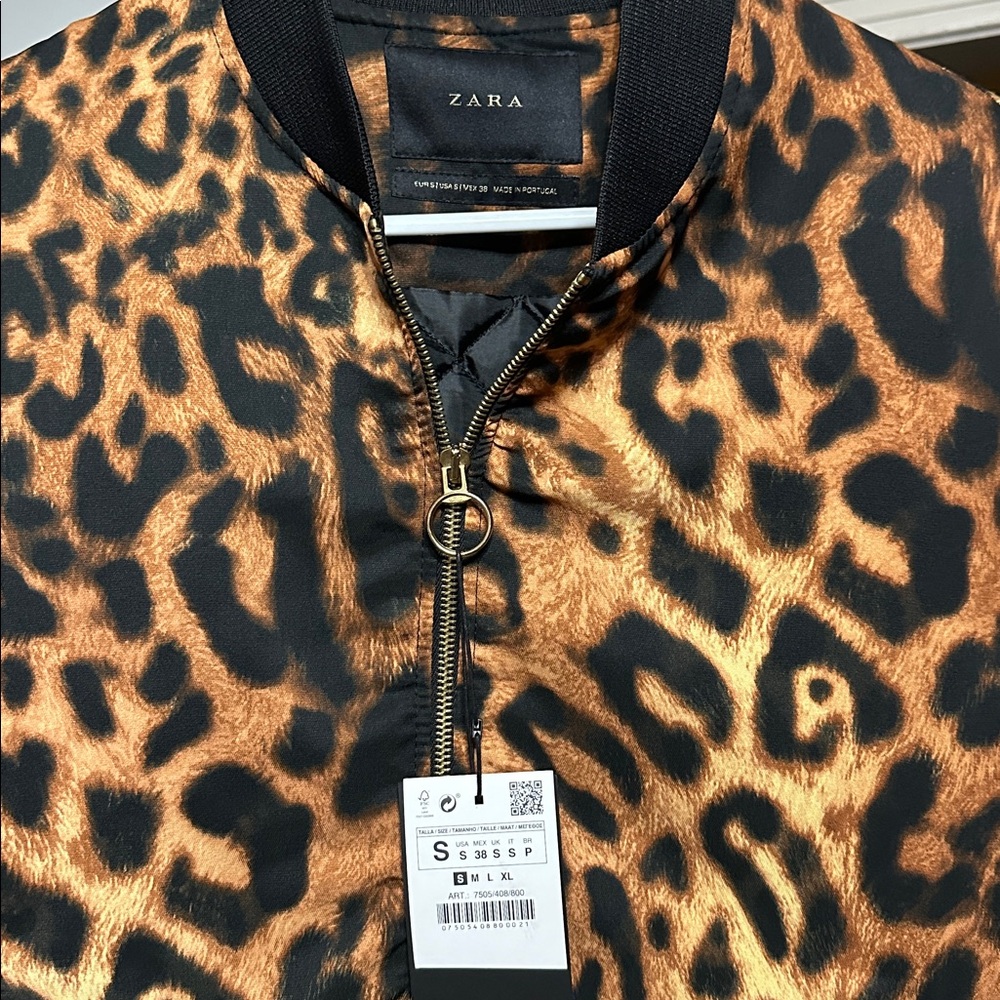 Zara Animal Print Leopard Bomber Jacket Small new w tags - Picture 3 of 4